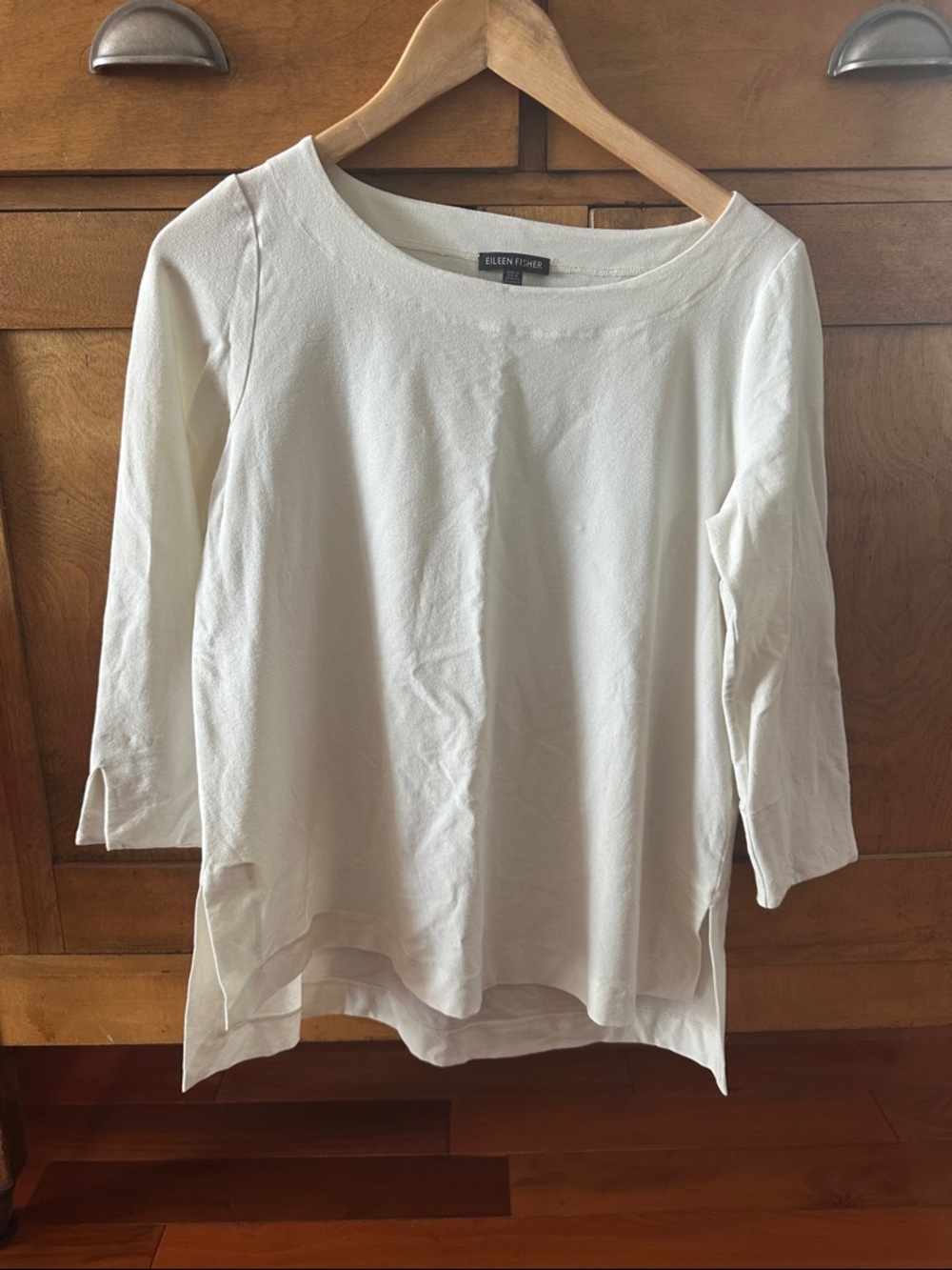 Eileen Fisher Cream Boatneck 3/4 Sleeve Tunic